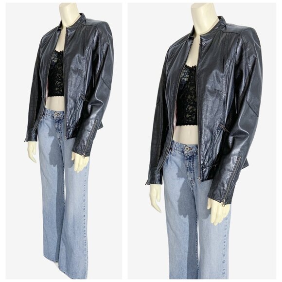Vintage Y2K Black Leather Biker Jacket by DANIER / Made in Canada / size X-Small - Picture 12 of 16